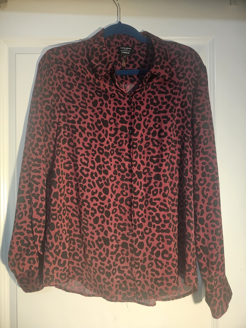 David Lerner EVEREVE Large Red and Black Leopard Print Button-Down Shirt